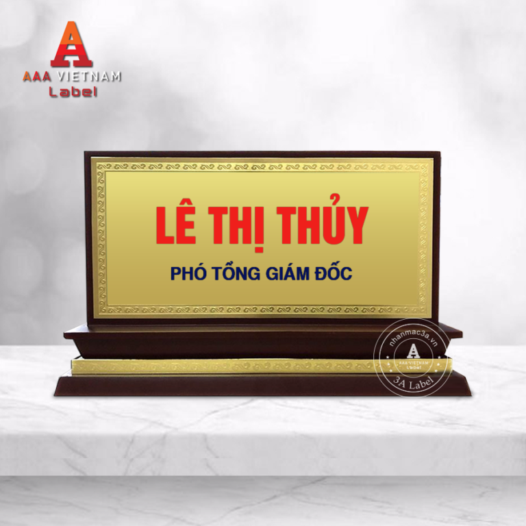 Biển chức danh đồng ăn mòn đế gỗ tam cấp - Mẫu 5