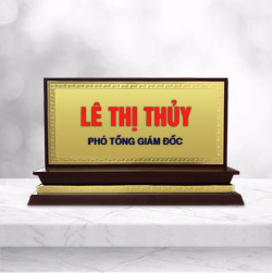 Biển chức danh đồng ăn mòn đế gỗ tam cấp - Mẫu 5