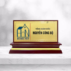 Biển chức danh đồng ăn mòn đế gỗ tam cấp - Mẫu 6